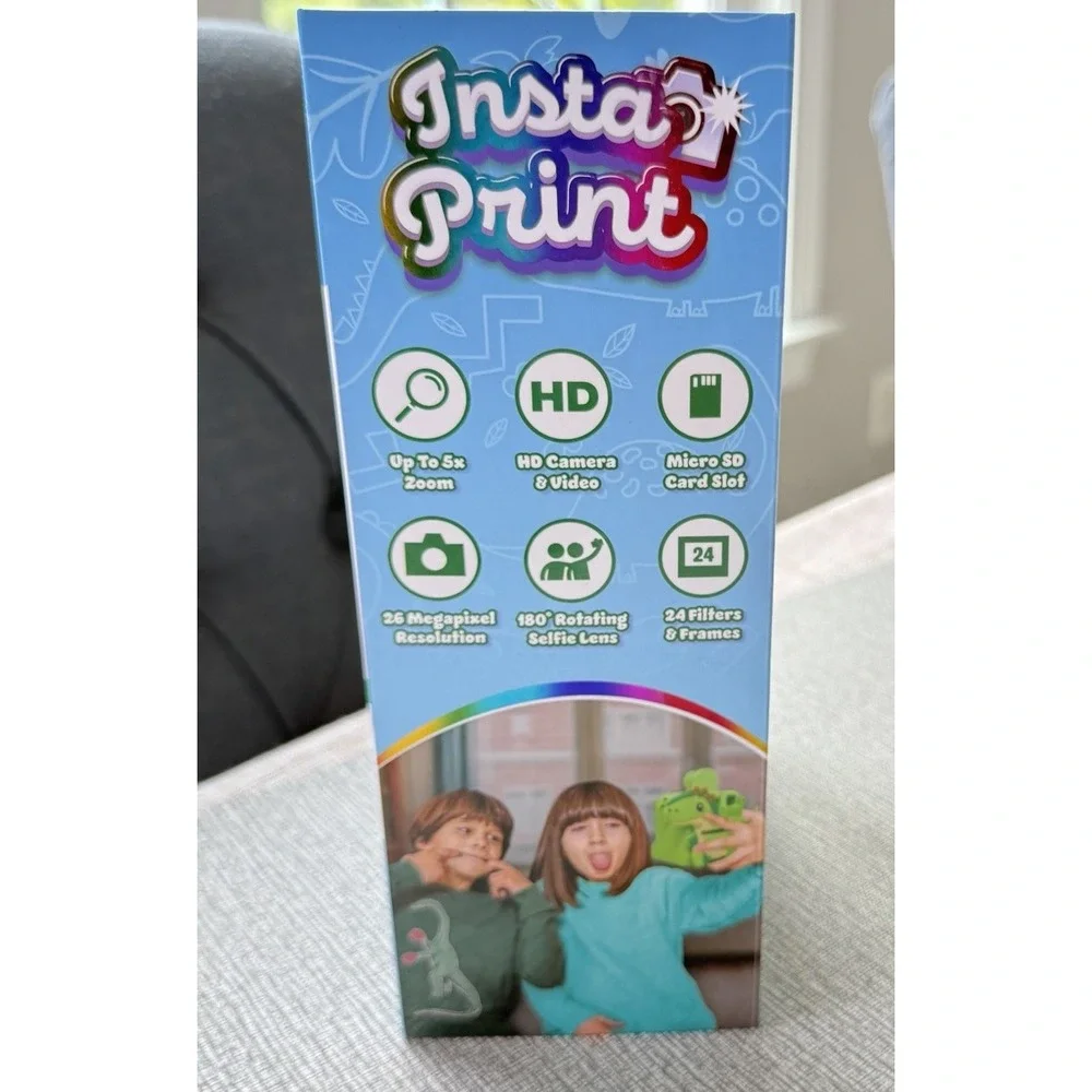 Instaprint Kids Digital Camera HD Dinosaur Case HD 180° Selfie Inkless Printer‎
